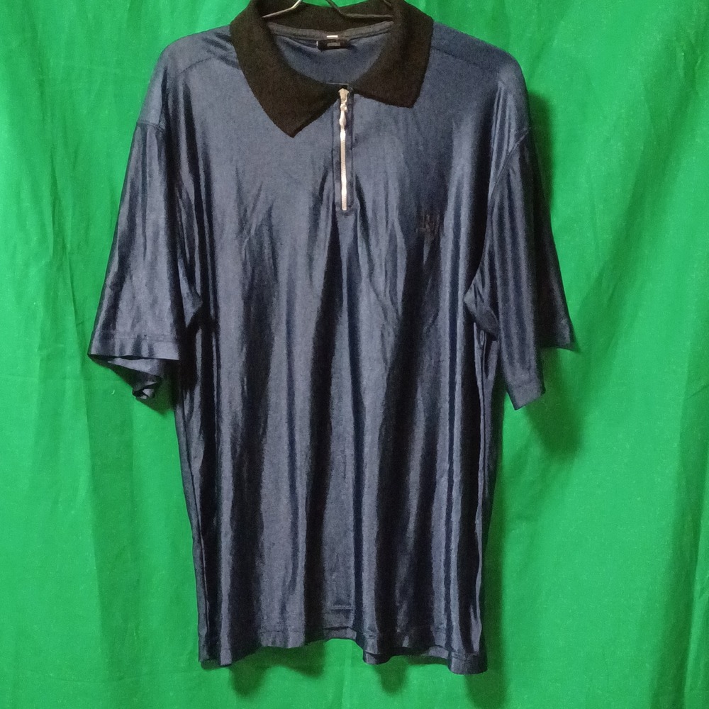 Rollin Hard Mens Navy Blue Shiny Nylon Quarter Zip Polo Shirt Made in USA XL